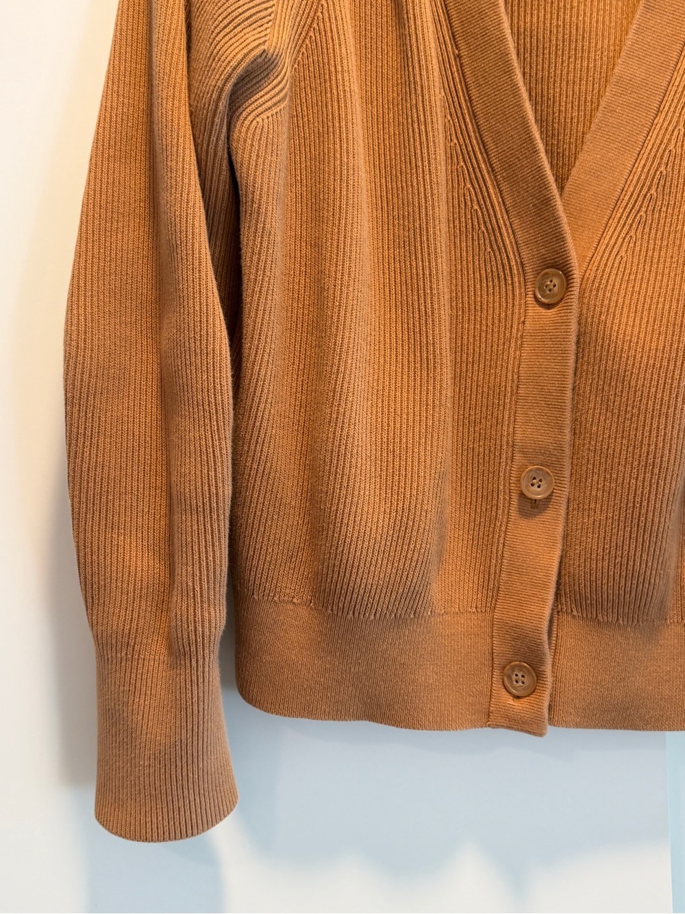 COS Camel Ribbed V-Neck Button-Front Cardigan - Picture 2 of 9